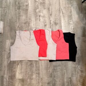 Women’s V-Neck Cropped Tank Top - Black, Coral, Light Pink, Beige